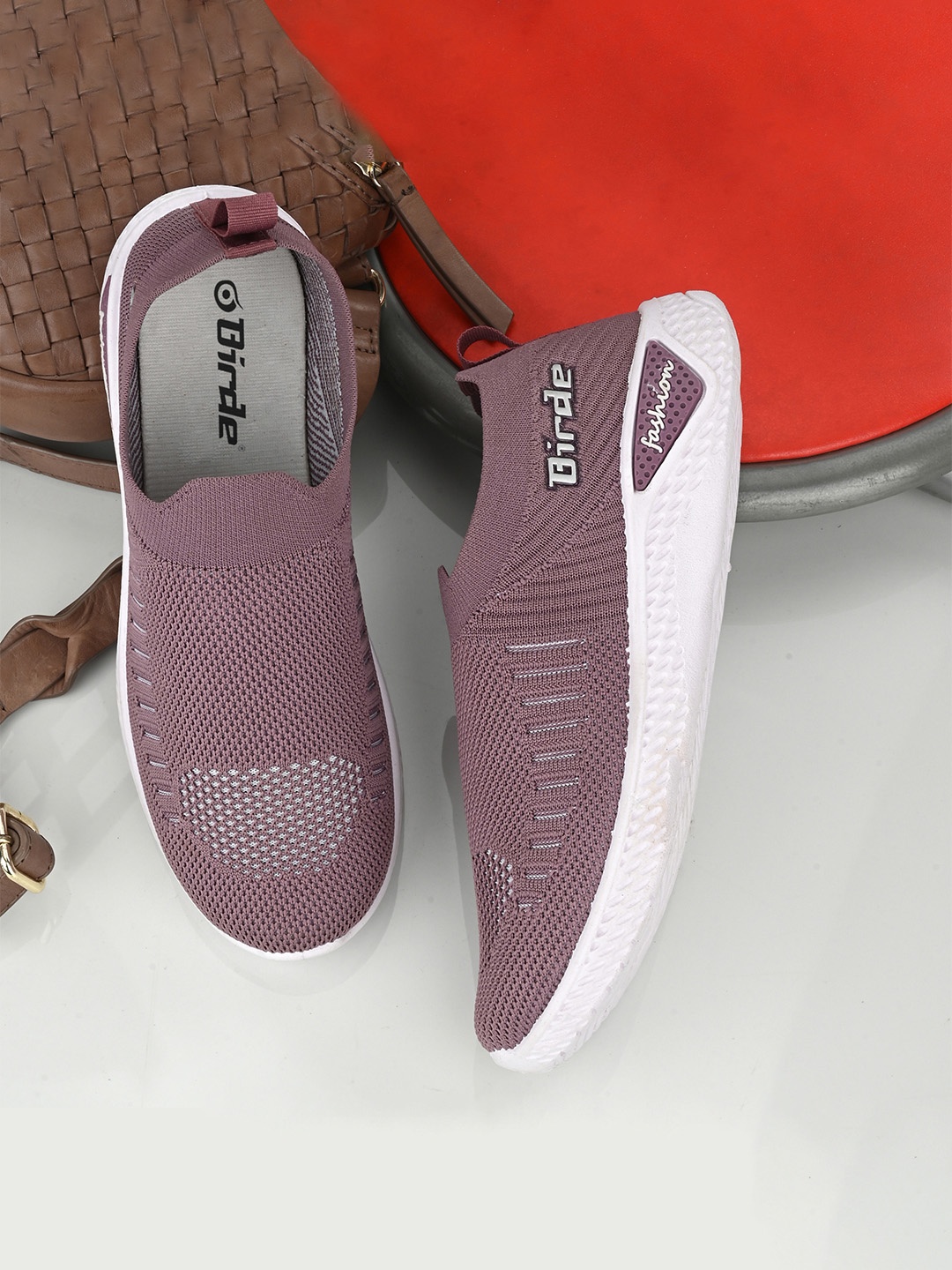 

BIRDE Women Mauve Solid Slip-On Non-Marking Walking Shoes