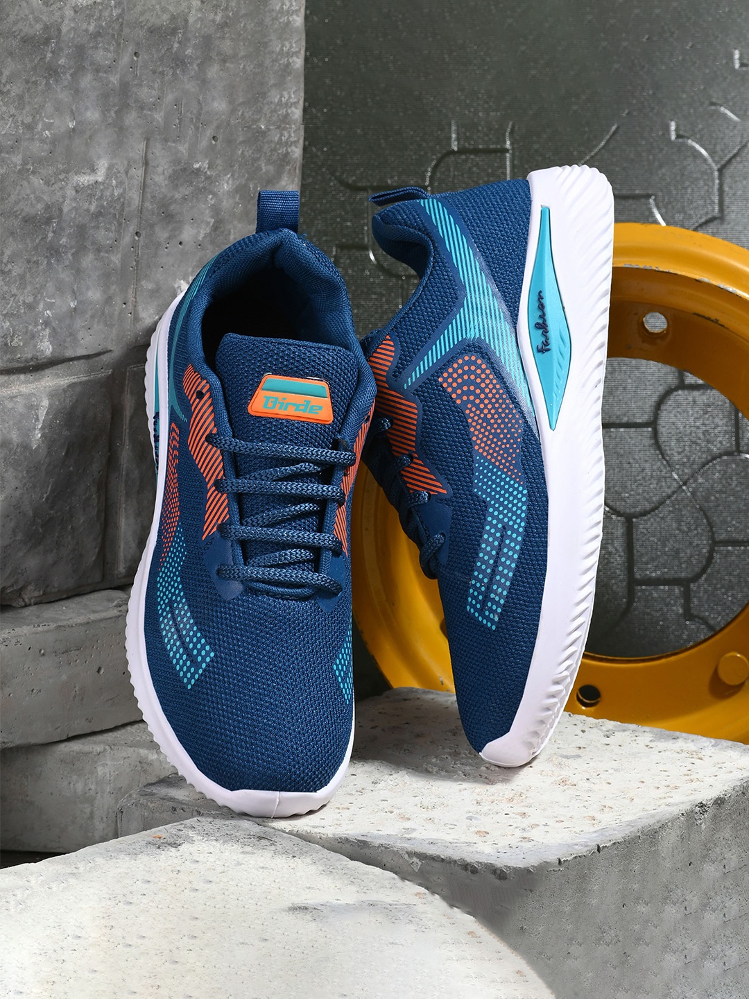 

BIRDE Women Navy Blue & Orange Printed Non-Marking Running Shoes