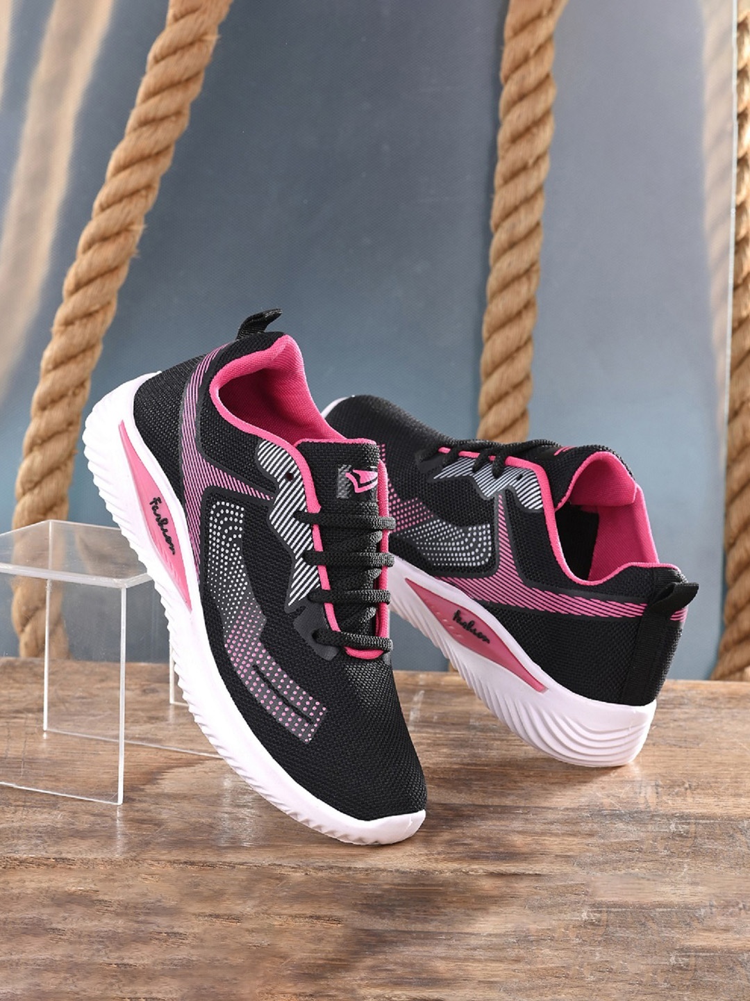 

BIRDE Women Black & Pink Printed Non-Marking Walking Shoes