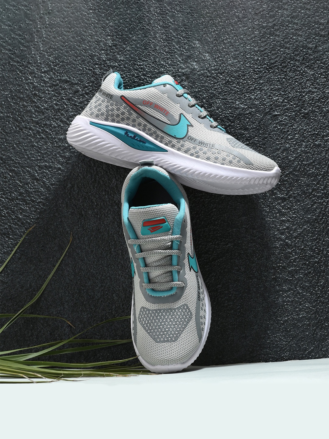 

BIRDE Women Grey & Turquoise Blue Printed Non-Marking Walking Shoes