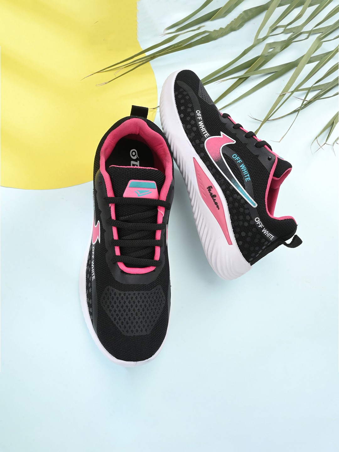 

BIRDE Women Black & Pink Printed Non-Marking Walking Shoes