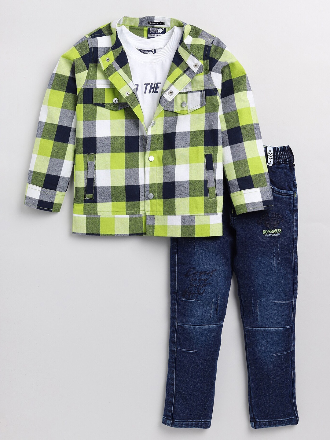 

Toonyport Kids Green & Blue Checked Shirt With Trousers