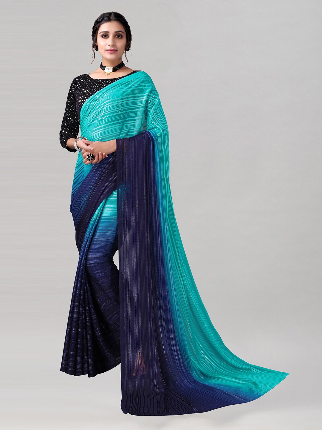 

Satrani Blue & Navy Blue Ombre Saree