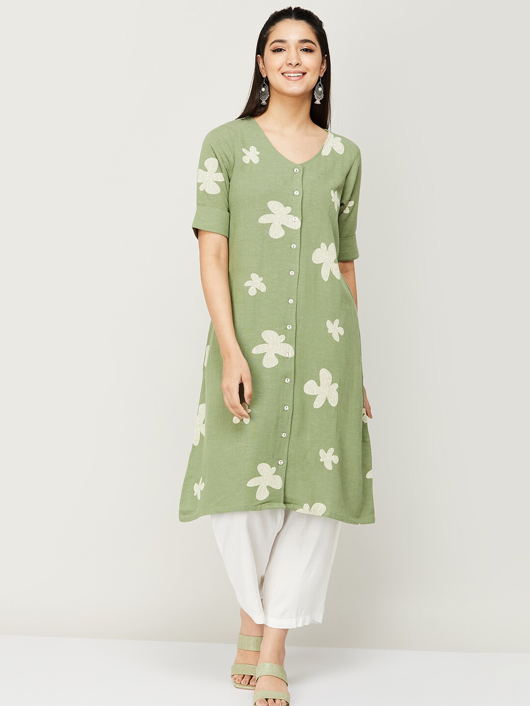 

Colour Me by Melange Green & White Printed Tunic