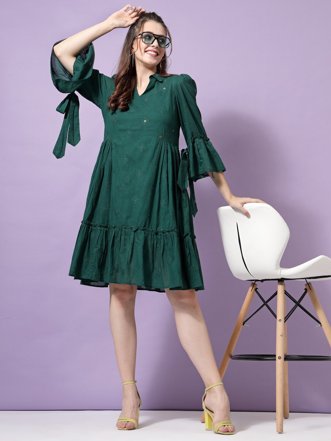 

TERQUOIS Women Green Cotton Dress