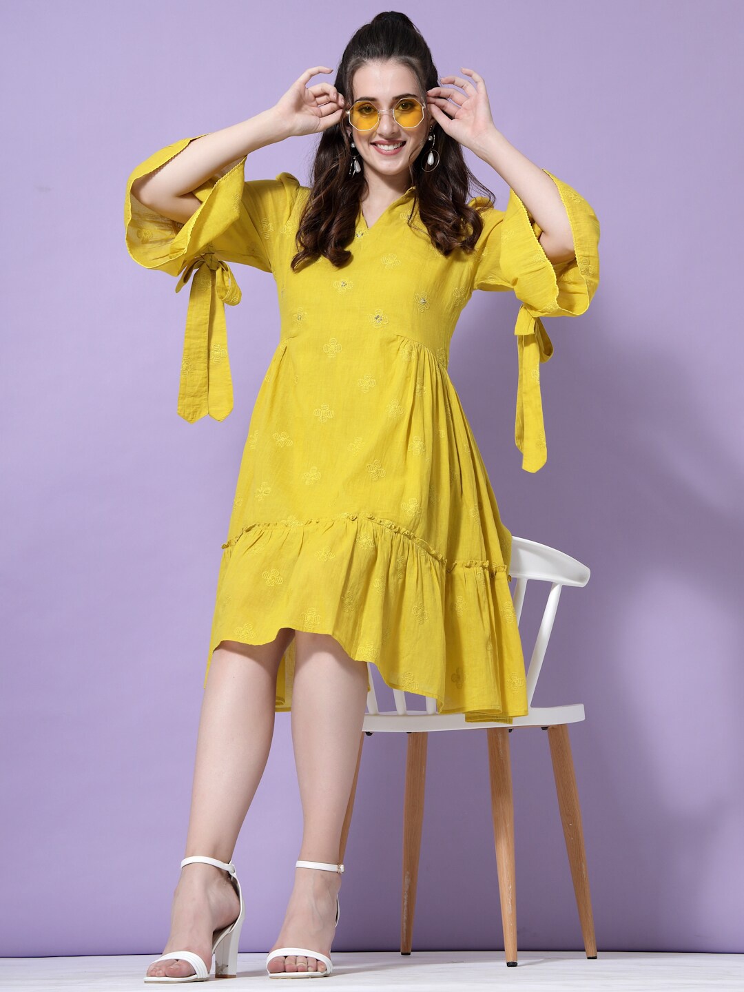 

TERQUOIS Women Yellow A-Line Cotton Dress