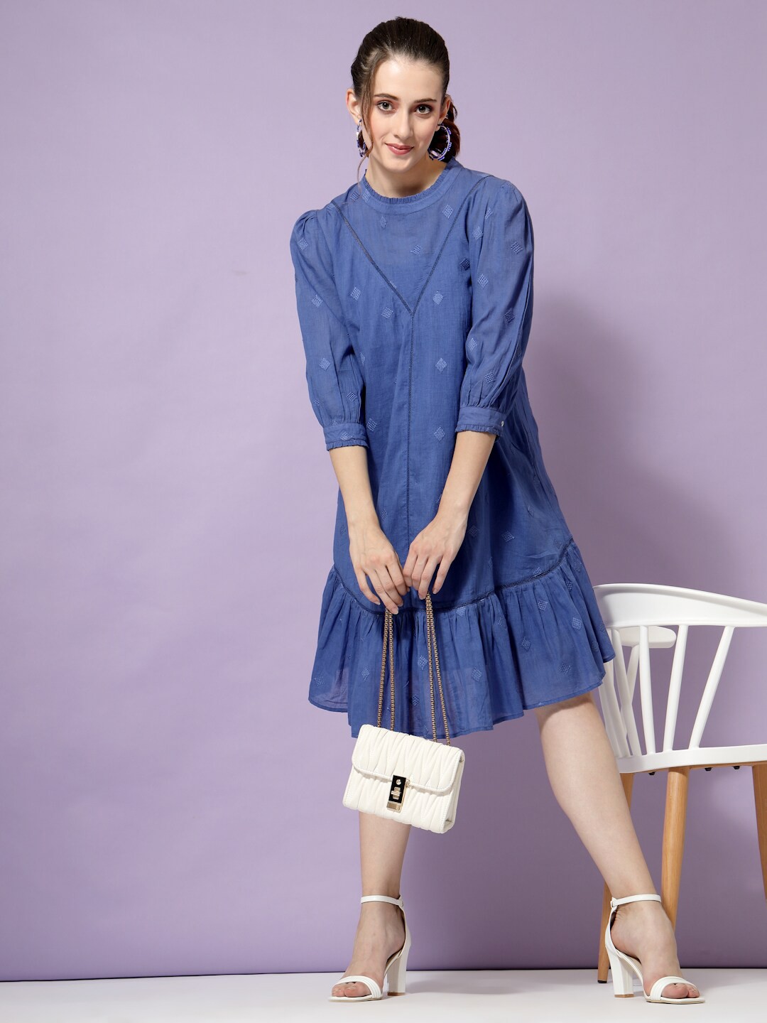 

TERQUOIS Women Blue A-Line Cotton Dress