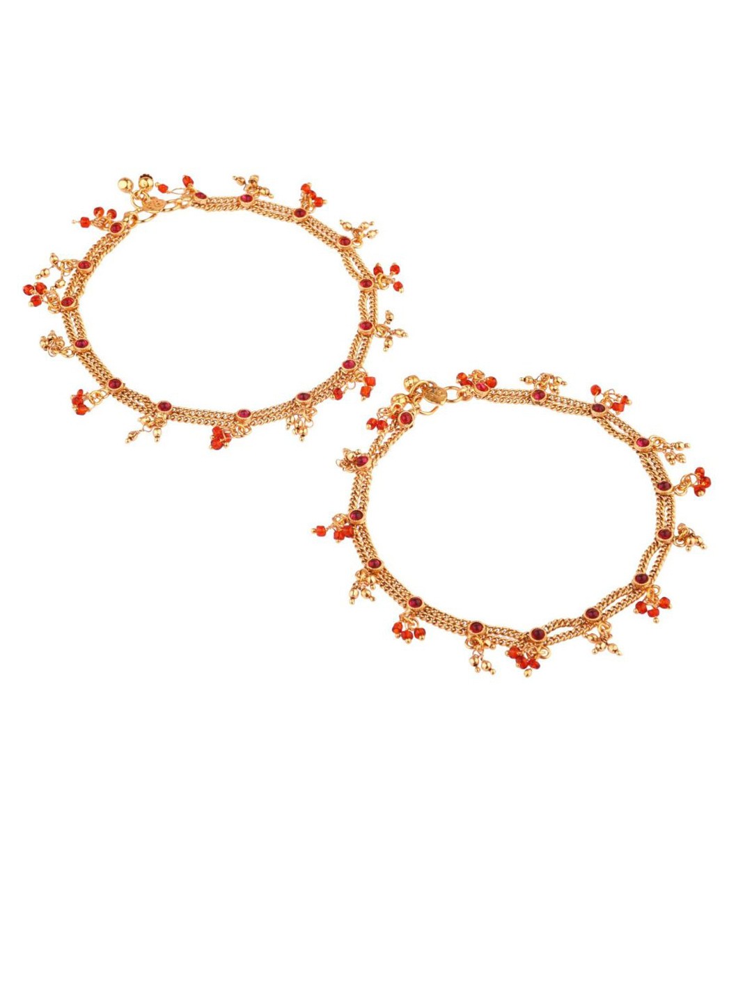 

Efulgenz Women Gold-Plated Pink Crystal Studded & Beaded Anklet