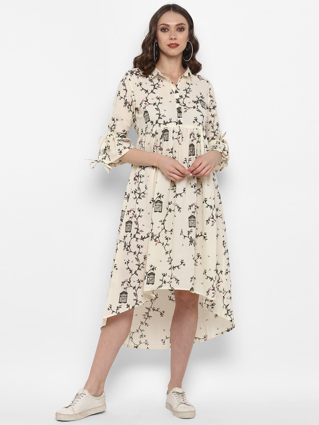 

antaran Women Beige Floral Shirt Midi Dress