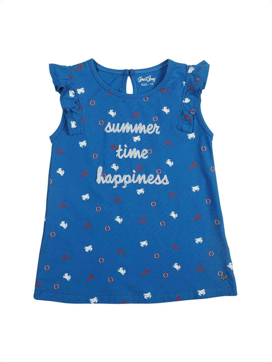 

Gini and Jony Girls Blue & White Typography Printed Round Neck Top