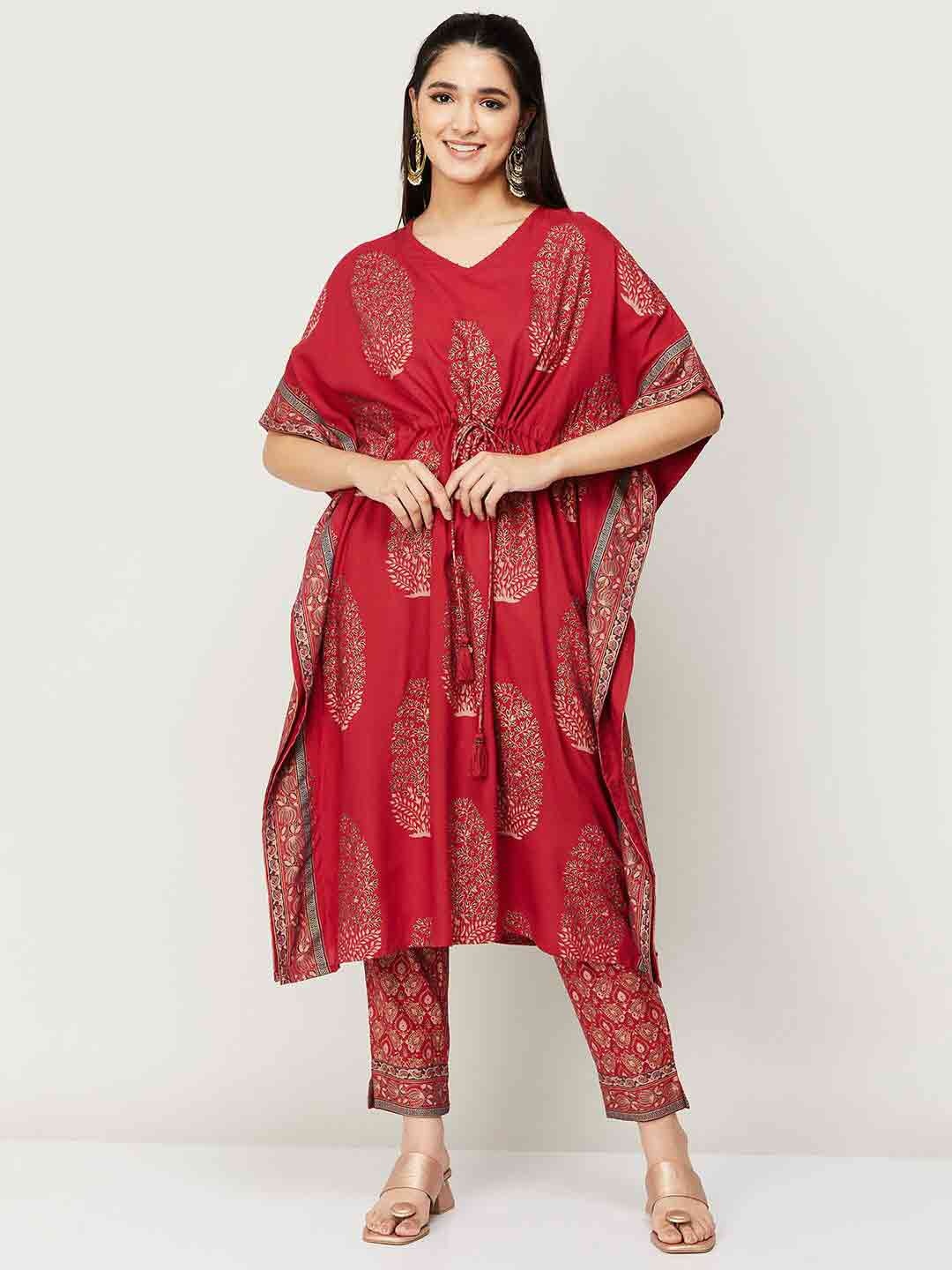 

Melange by Lifestyle Women Red Ethnic Motifs Printed Kurta with Trousers