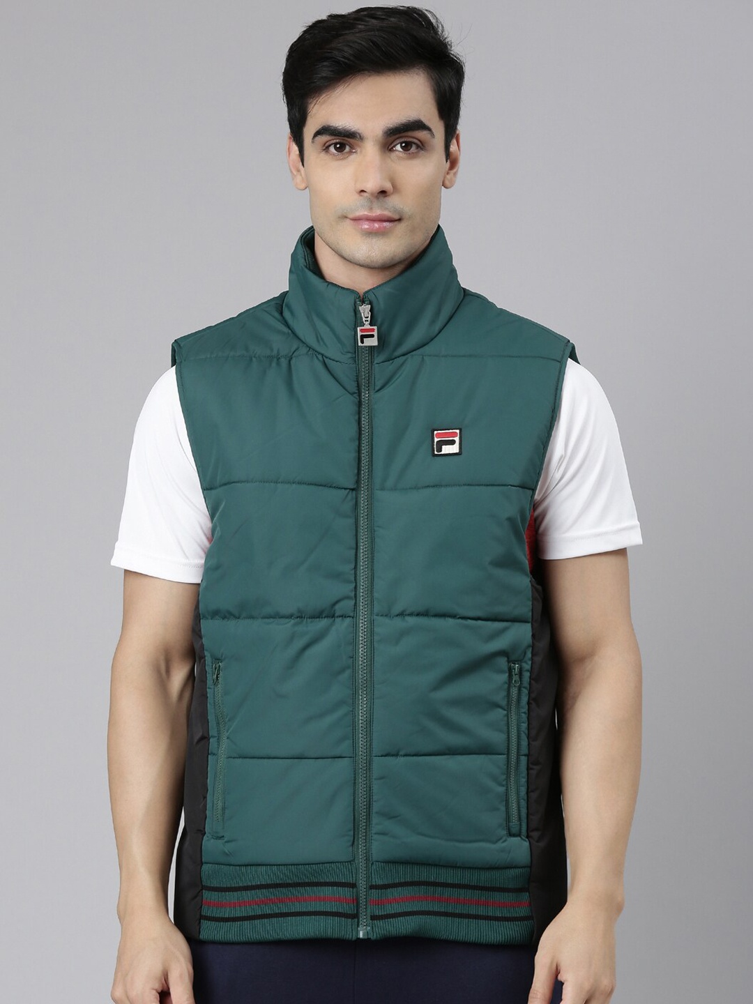

FILA Men Green Solid Padded Jacket