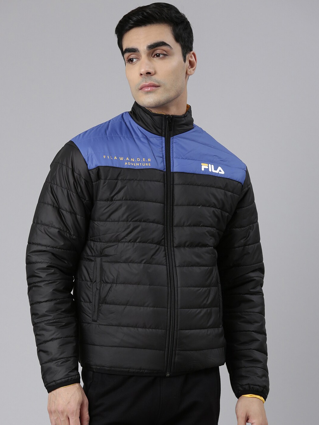 

FILA Men Black Blue Colourblocked Puffer Jacket