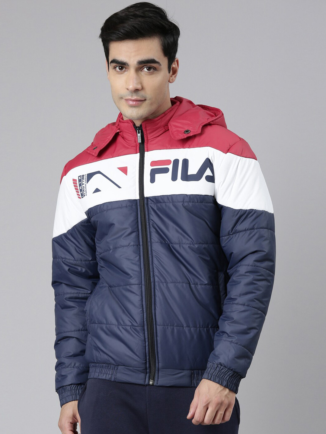 

FILA Men Blue Red Colourblocked Padded Jacket