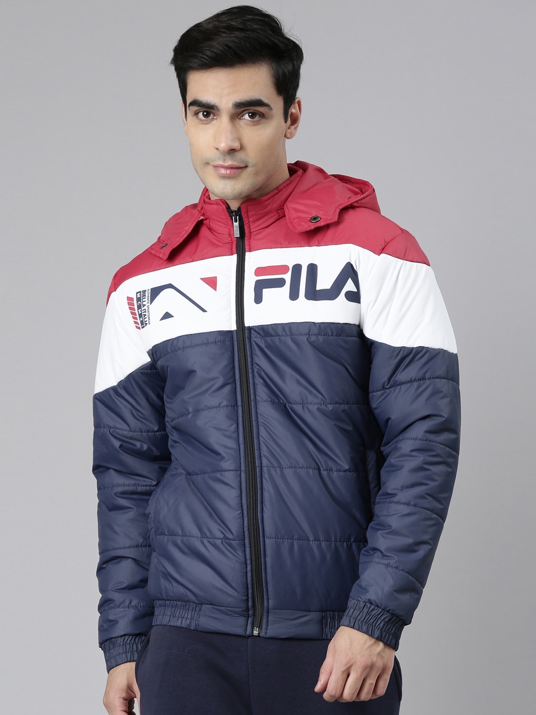 

FILA Men Red White Colourblocked Puffer Jacket