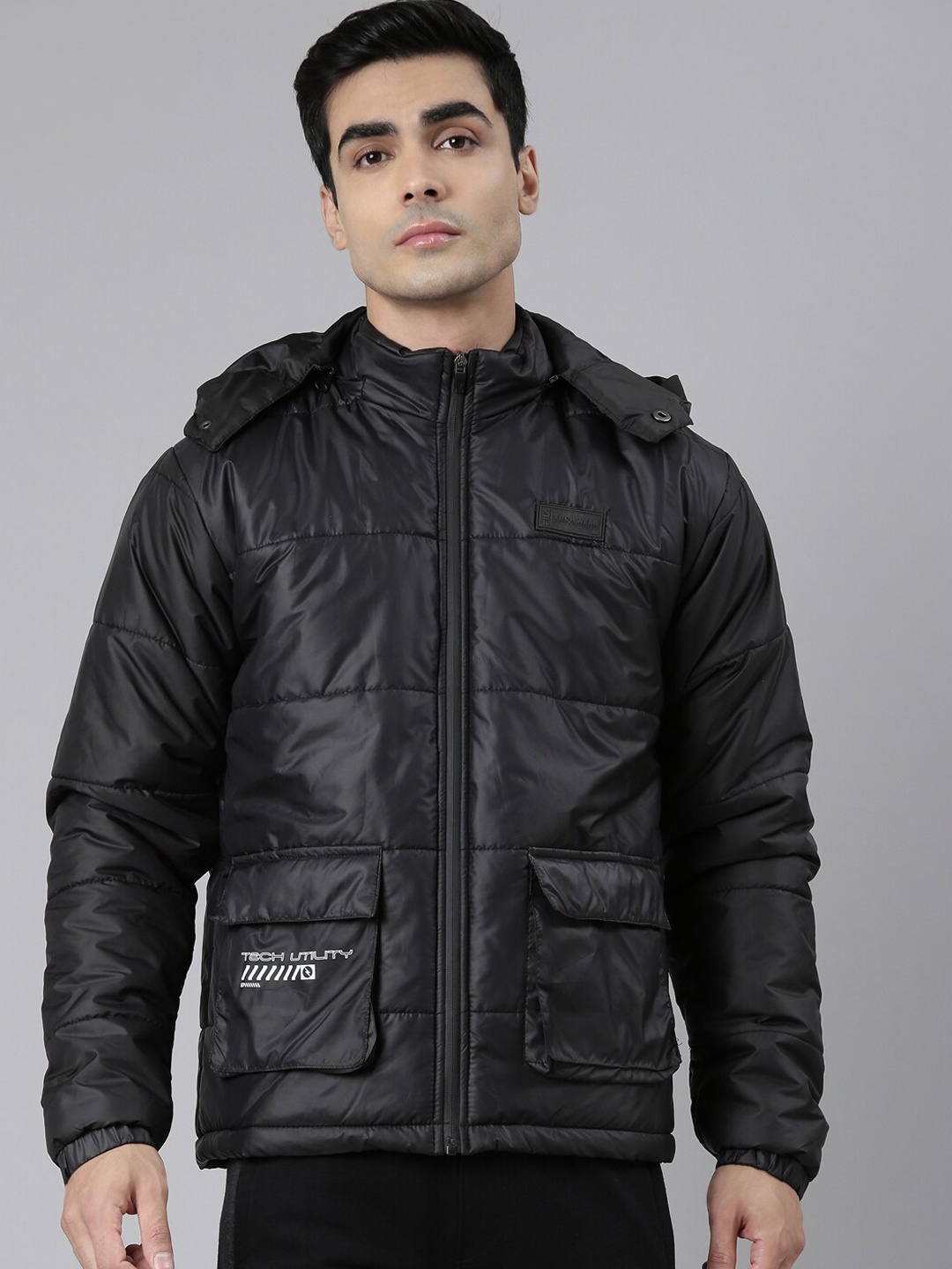 

FILA Men Black Striped Puffer Jacket