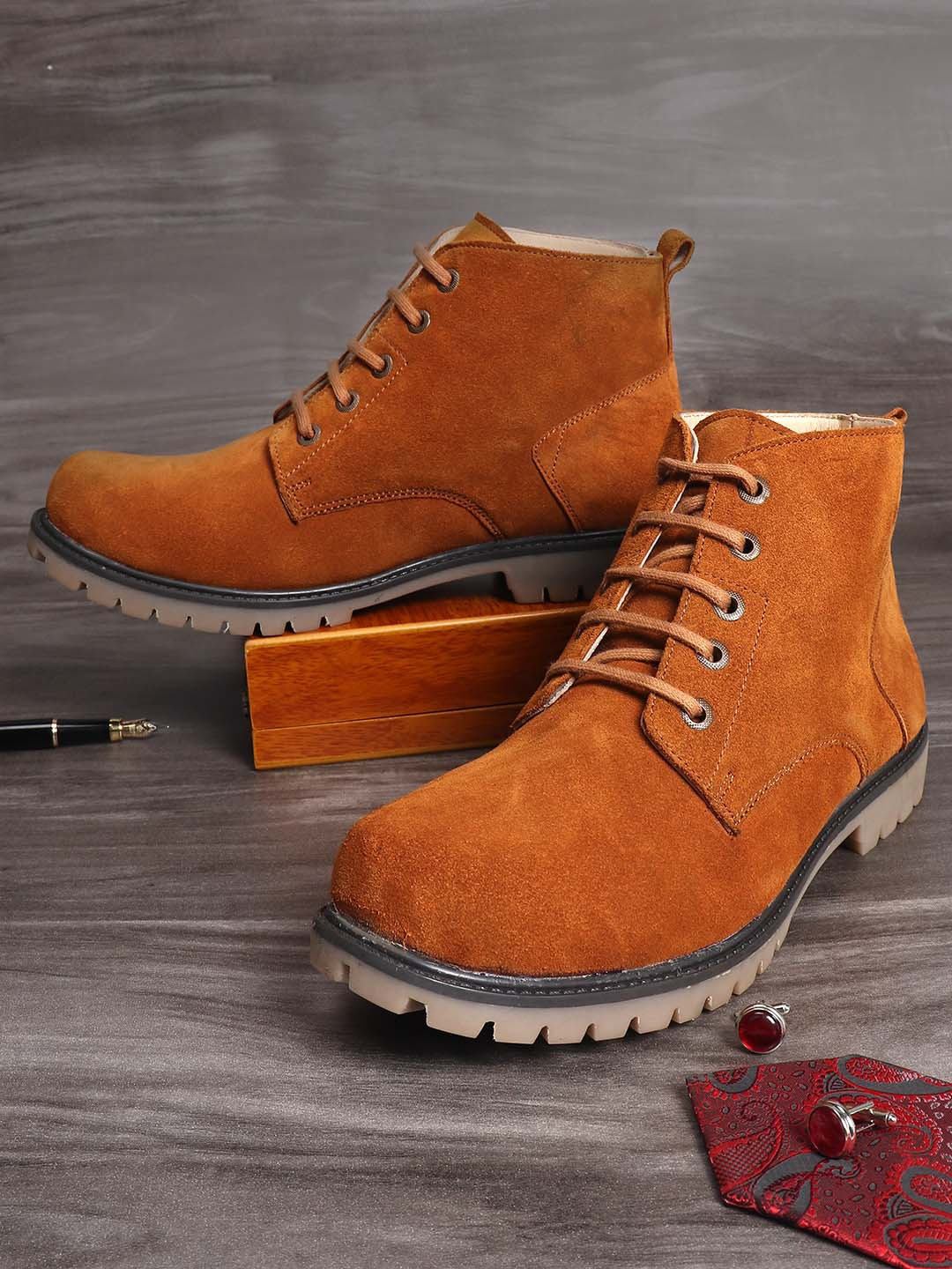 

LOUIS STITCH Men Tan Brown Solid Leather Ankle Boots