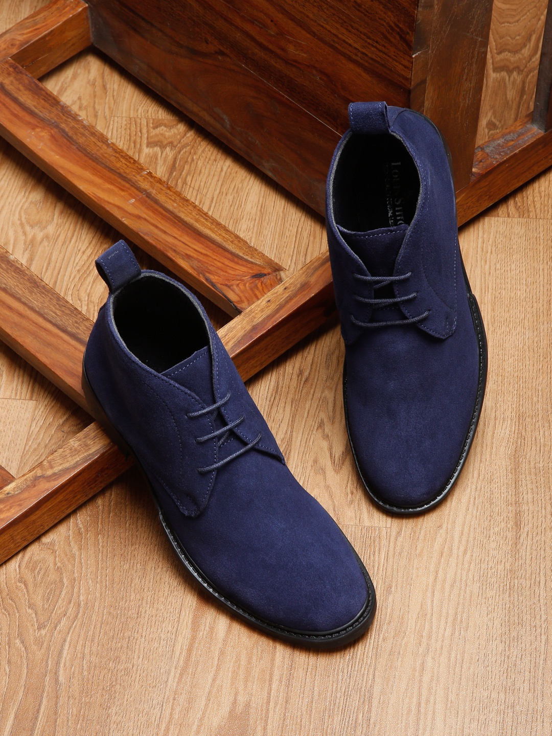 

LOUIS STITCH Men Navy Blue Solid Leather Regular Boots
