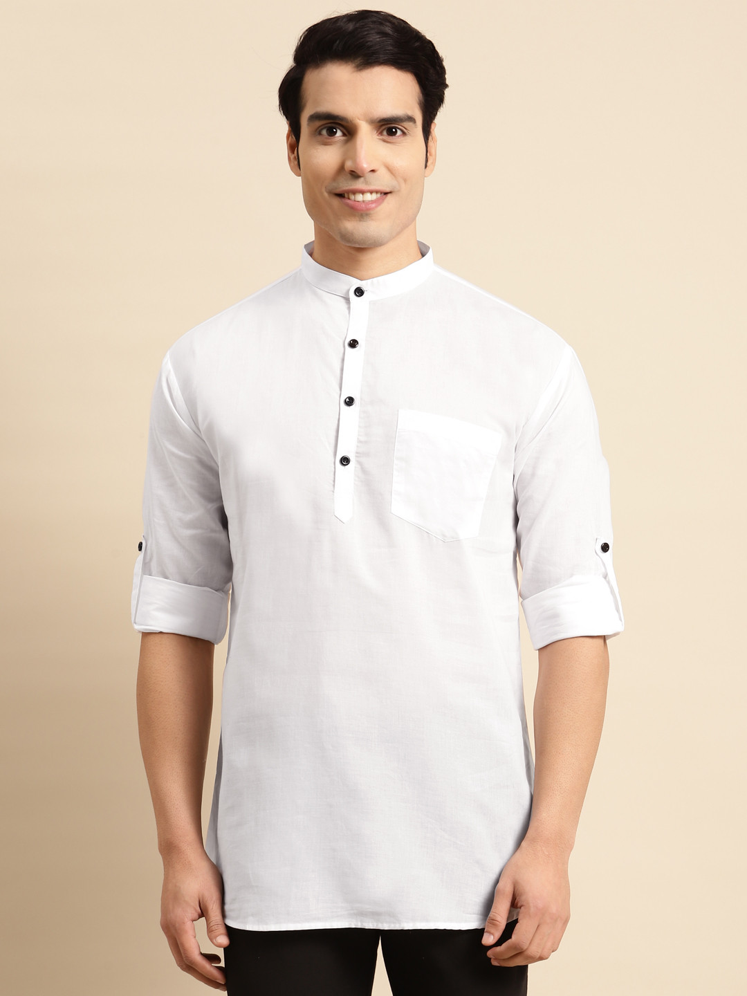 

RAJUBHAI HARGOVINDAS Men Roll-Up Sleeve Straight Kurta, White