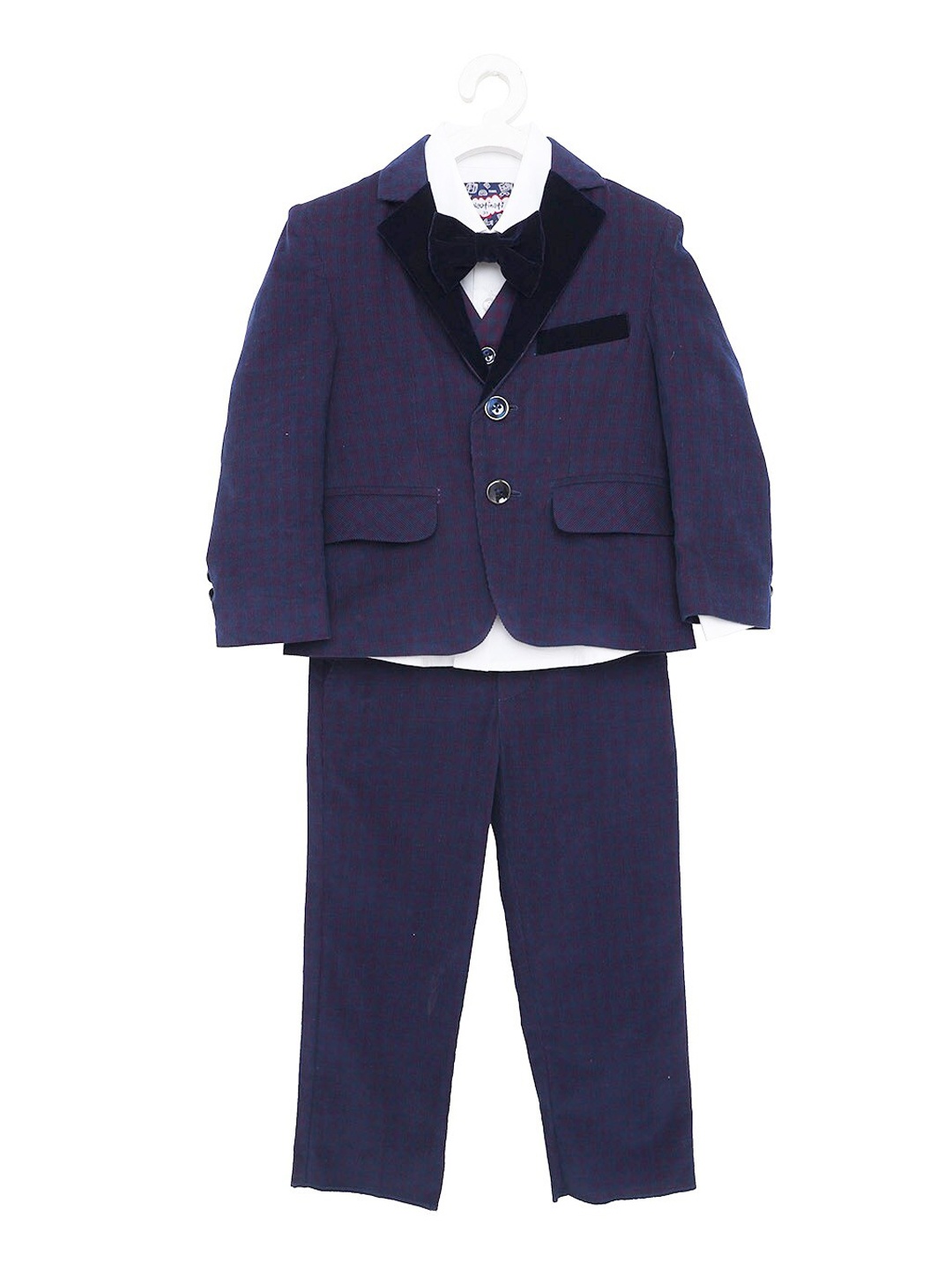 

Nauti Nati Boys Navy Blue Striped Patterned Pure Cotton 5-Piece Suits