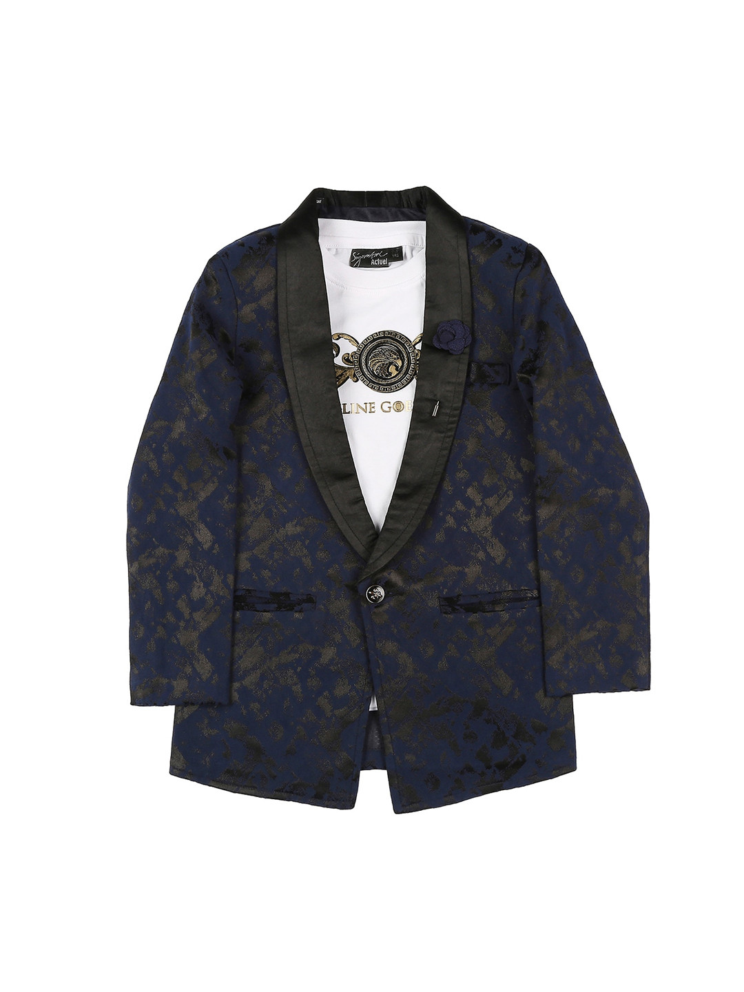 

Actuel Boys Blue & Black Printed Single-Breasted Blazers with T-shirt