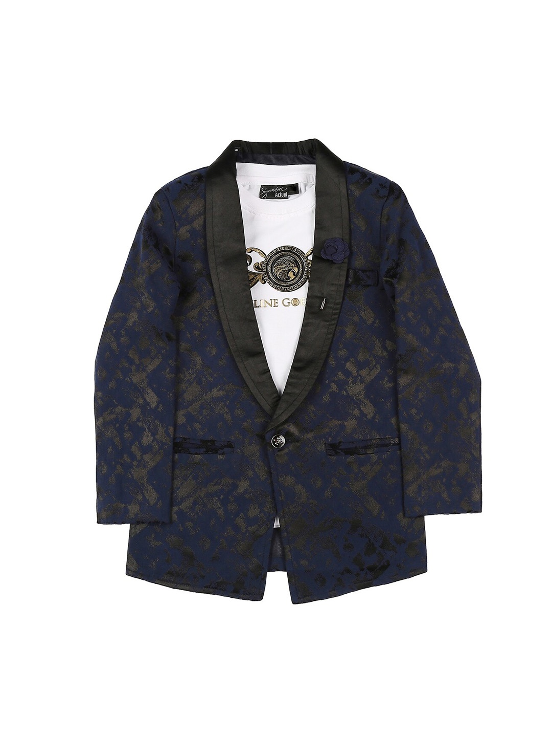 

Actuel Boys Blue & Black Printed Single-Breasted Blazers with T-shirt