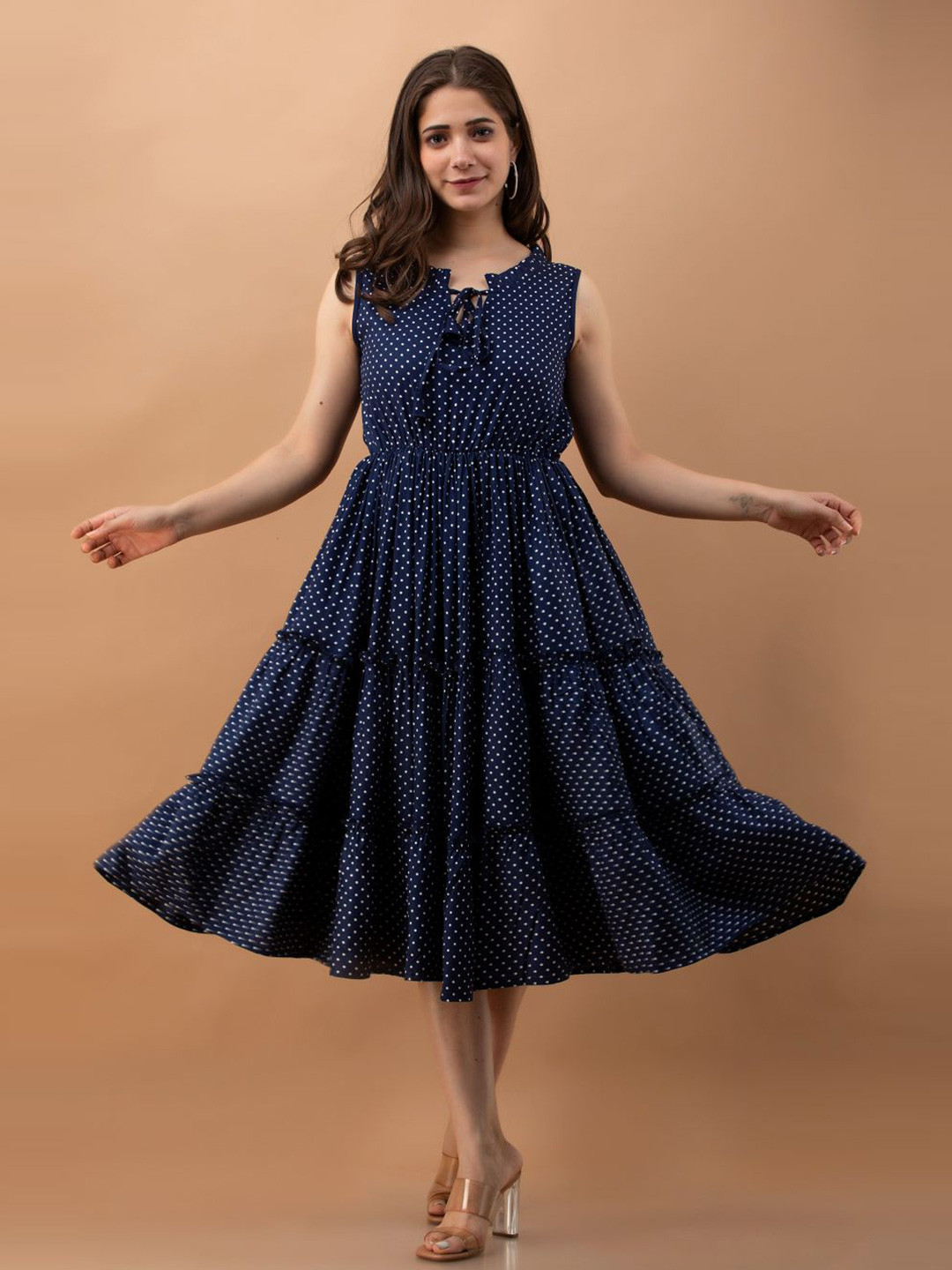 

PURSHOTTAM WALA Women Blue Keyhole Neck Dress