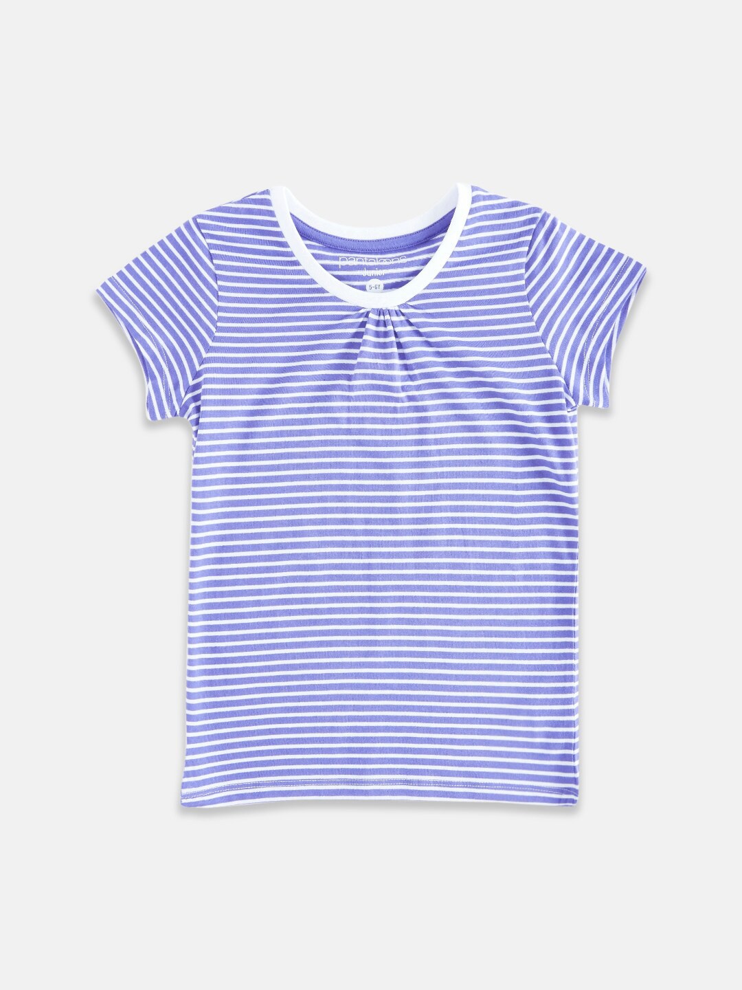 

Pantaloons Junior Girls Purple & White Striped Cotton T-shirt