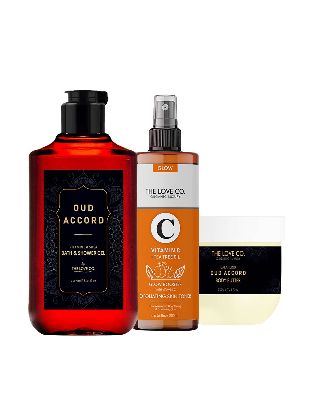 

THE LOVE CO. Oud Accord Body Wash + Body Butter + Vitamin C Toner 500ml, White