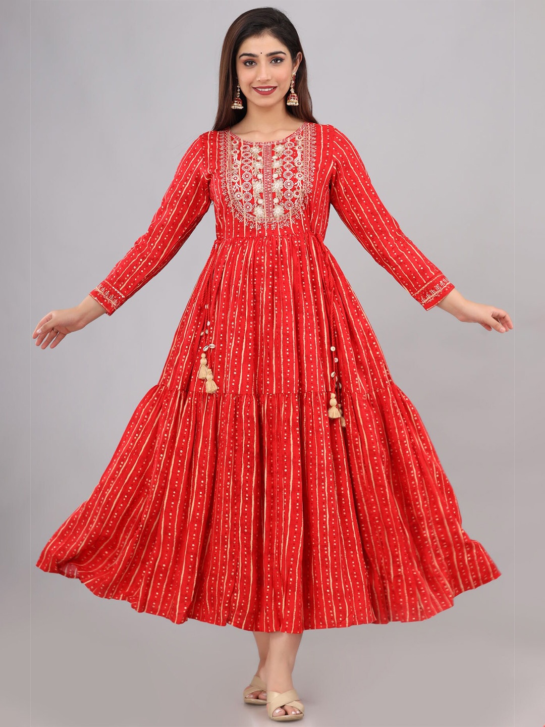 

FASHION DWAR Red Ethnic Motifs Maxi Dress