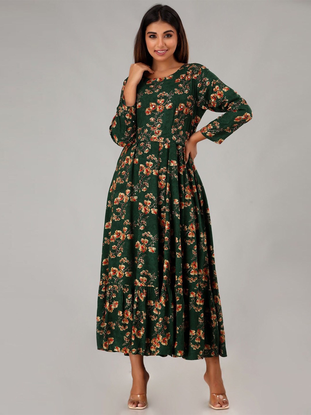 

FASHION DWAR Women Green Floral Maxi Dress