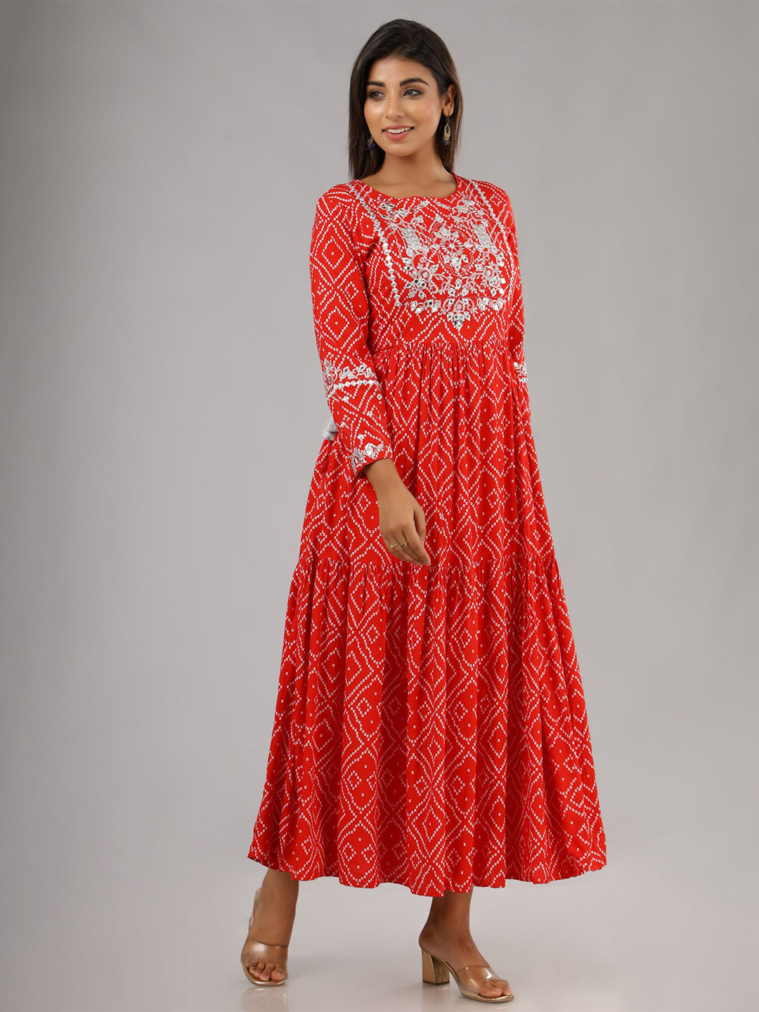 

FASHION DWAR Red Geometric Printed Ethnic Maxi Dress