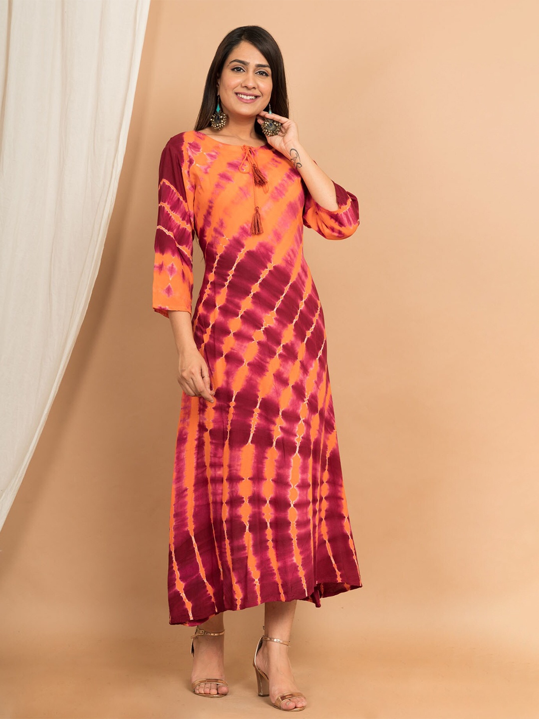 

FASHION DWAR Orange Tie & Dye A-Line Ethnic Dress