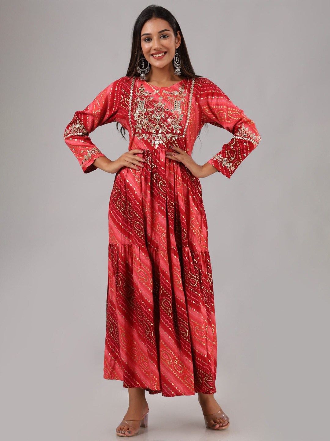 

FASHION DWAR Red Geometric Maxi Ethnic Dress