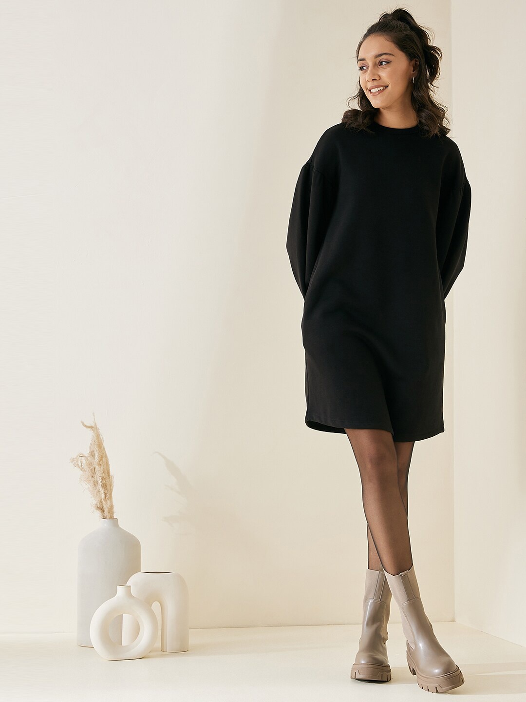 

Femella Black Crew Neck Jumper Dress