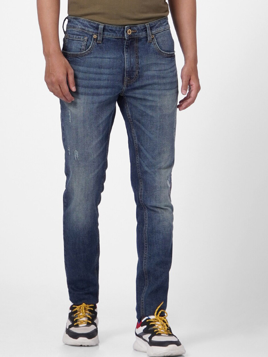 

Jack & Jones Men Blue Skinny Fit Low Distress Light Fade Jeans