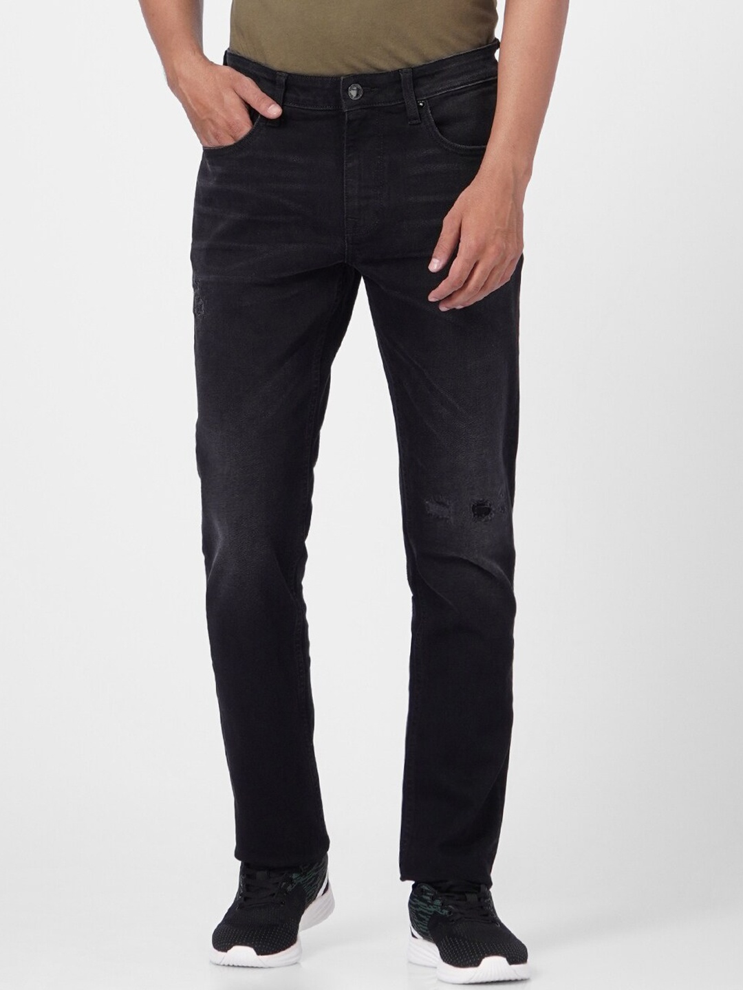 

Jack & Jones Men Black Slim Fit Low Distress Light Fade Jeans