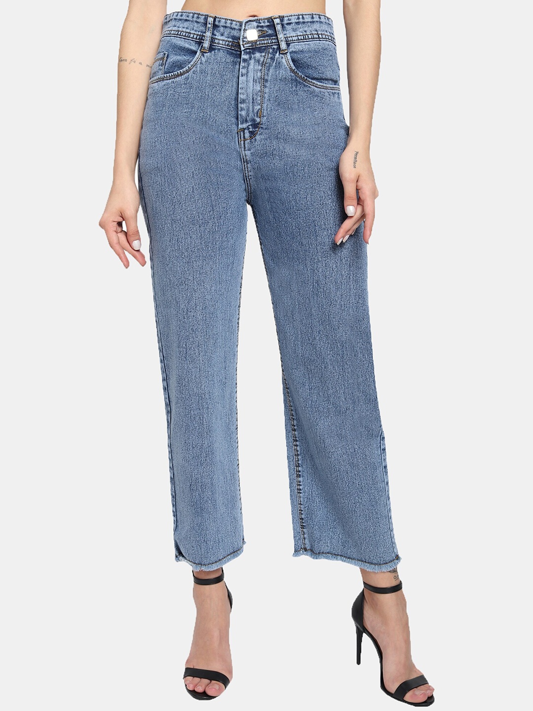 

LIVE OK Women Boyfriend Fit High-Rise Semi-Stretchable Cotton Jeans, Blue