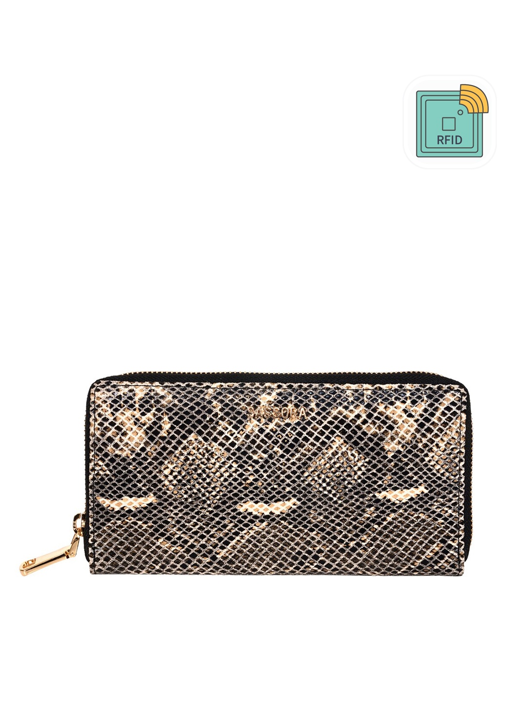 

Sassora Women Beige Animal Printed Leather Zip Around Wallet