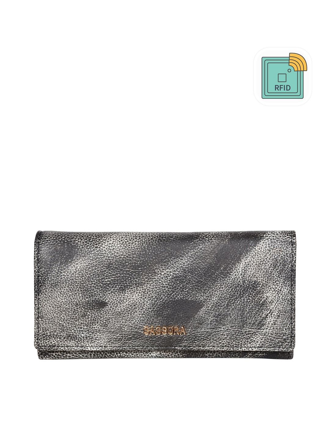 

Sassora Women Black Abstract Printed Leather Envelope