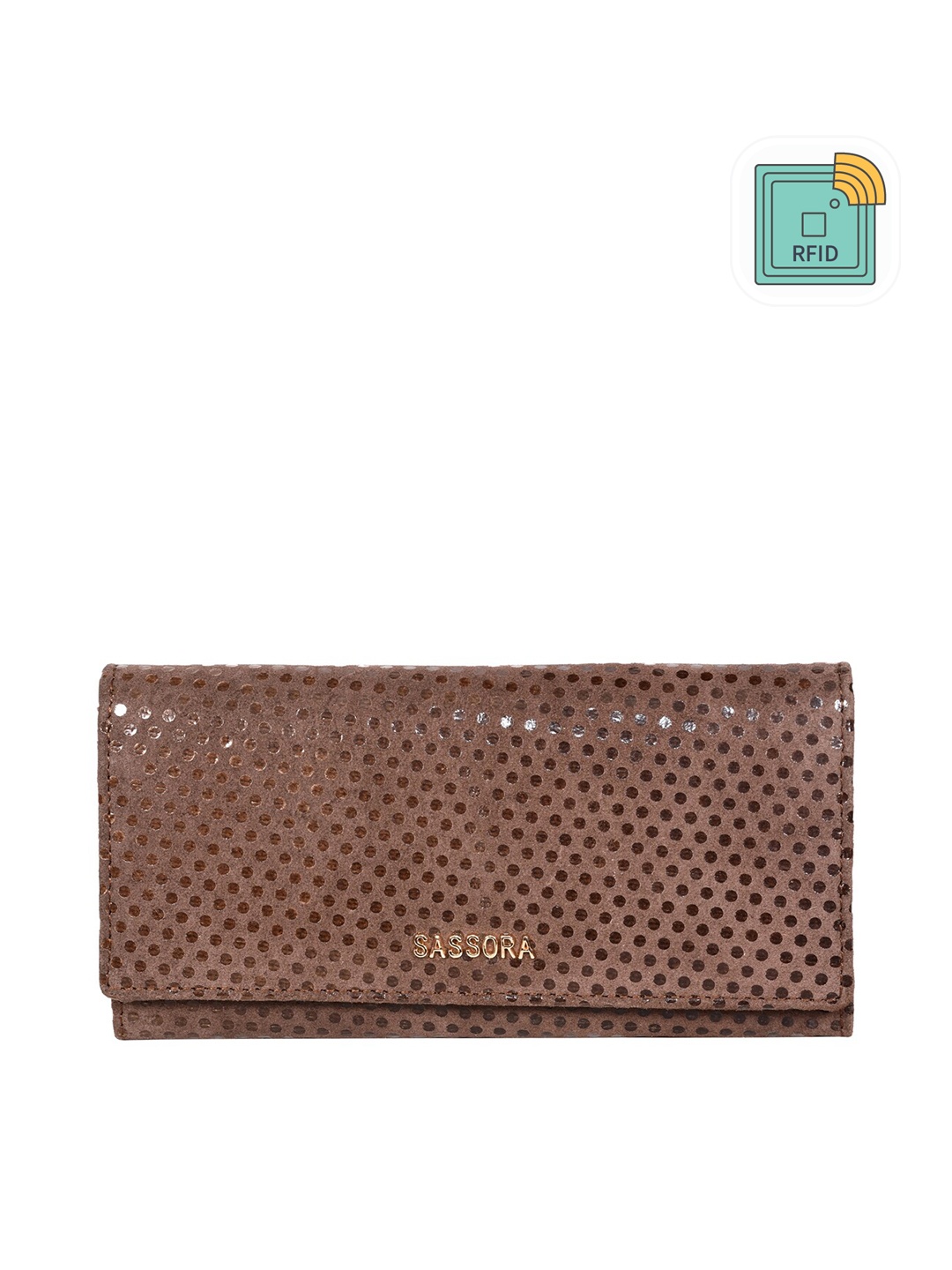 

Sassora Women Brown Abstract Textured Leather Envelope