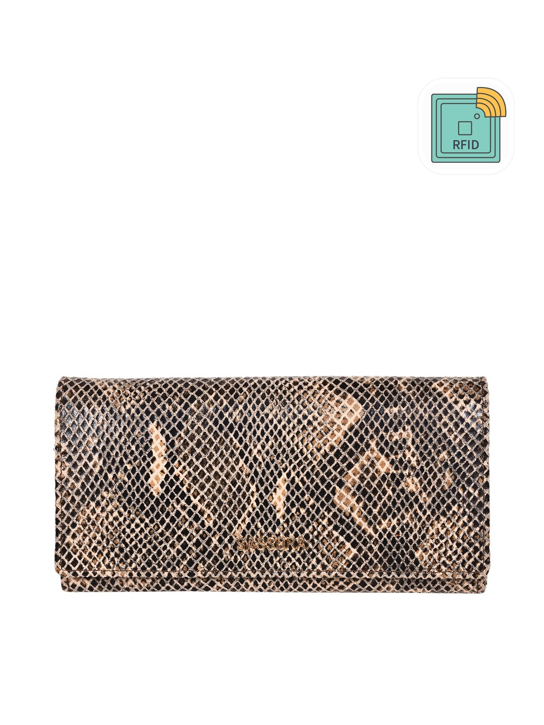 

Sassora Women Beige Animal Printed Leather Envelope