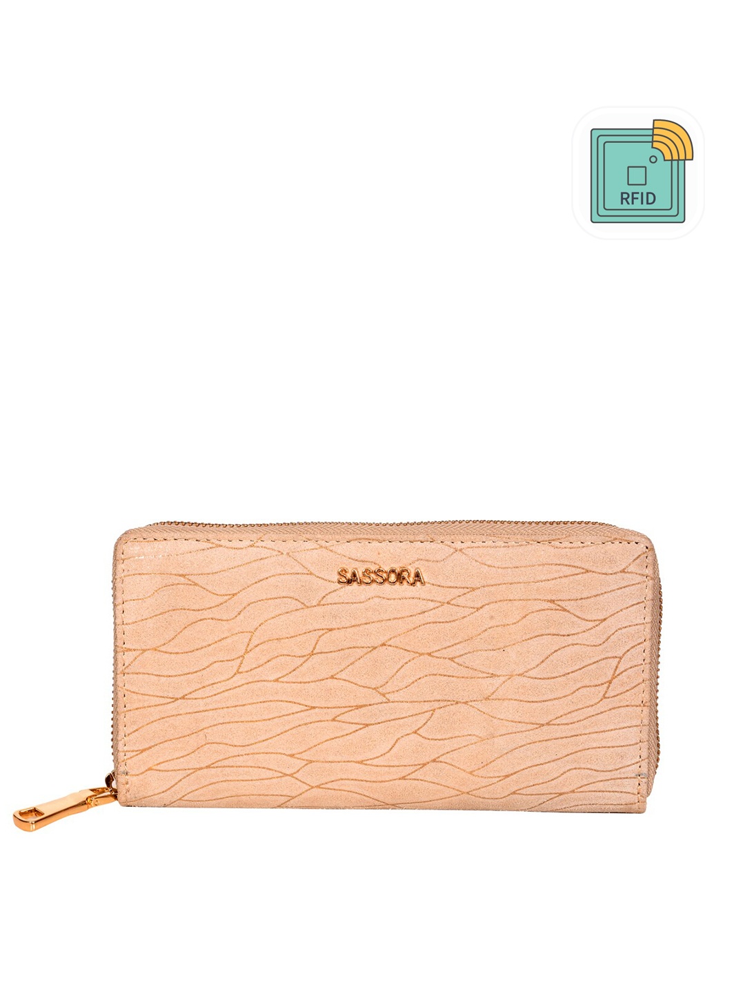 

Sassora Women Beige Abstract Printed Leather Zip Around Wallet