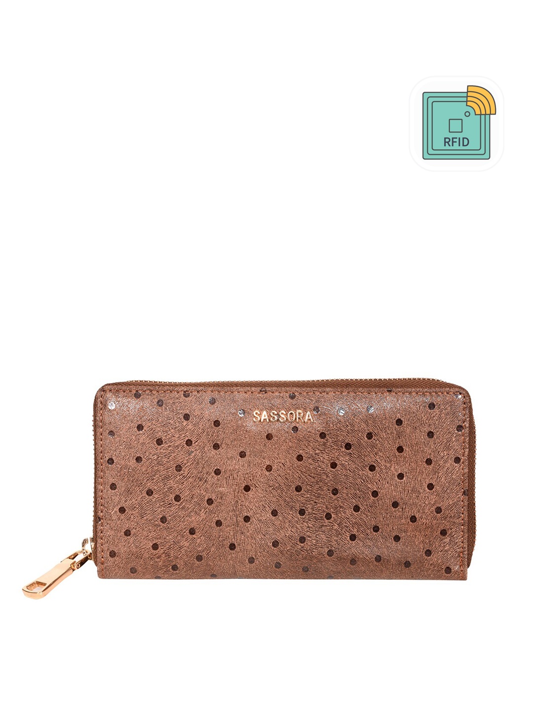 

Sassora Women Brown Geometric Printed Leather Zip Around Wallet