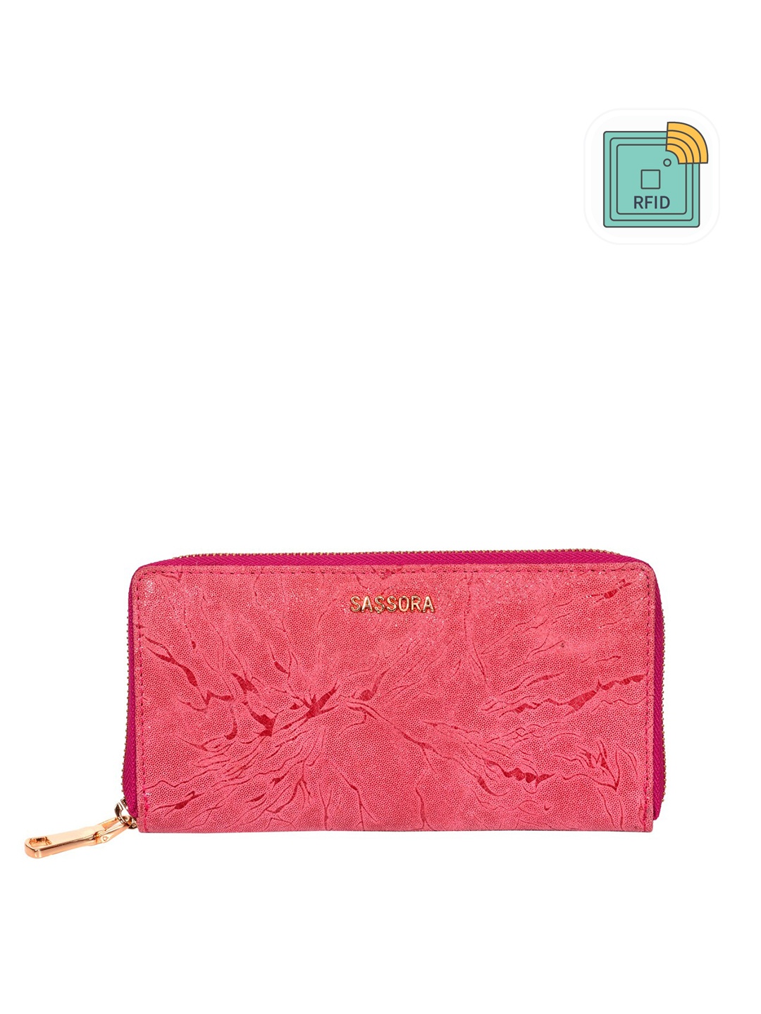 

Sassora Women Pink Abstract Printed Leather Zip Around Wallet