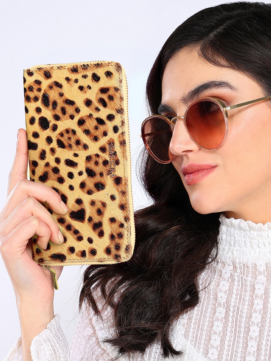 

Sassora Women Yellow & Black Animal Printed Leather Zip Around Wallet