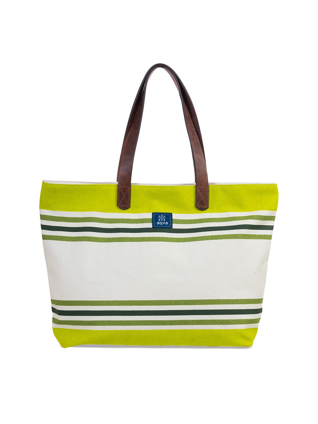 

AQVA Lime Green Cotton Striped Shopper Shoulder Bag