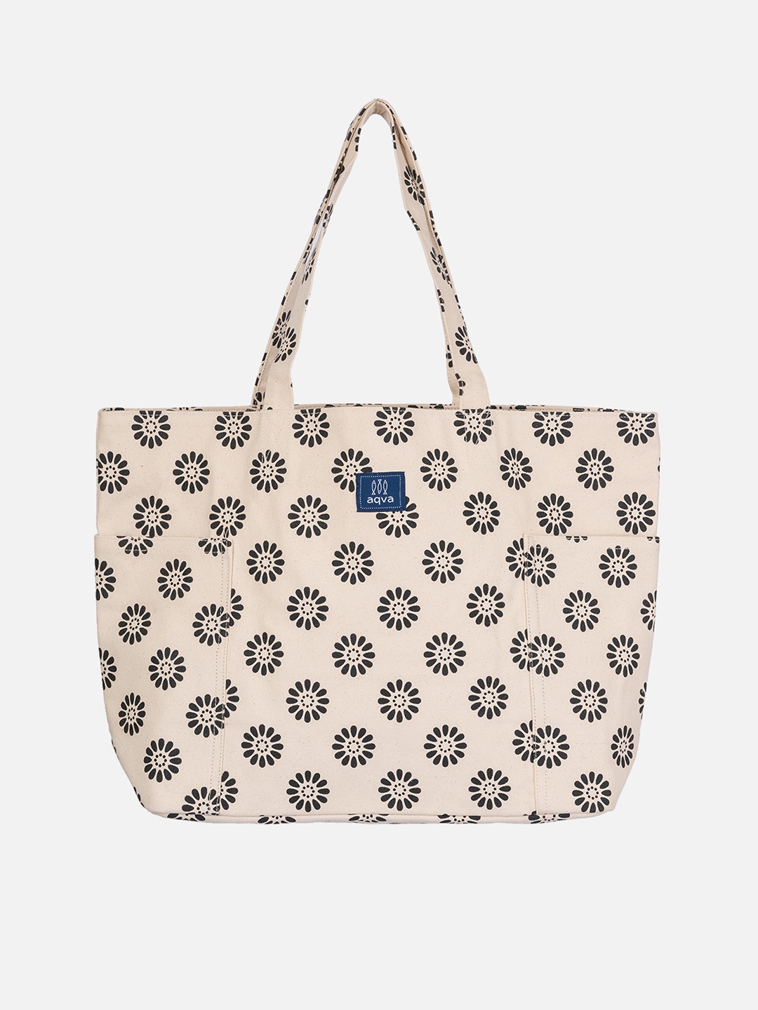 

AQVA White Cotton Floral Printed Shopper Tote Bag