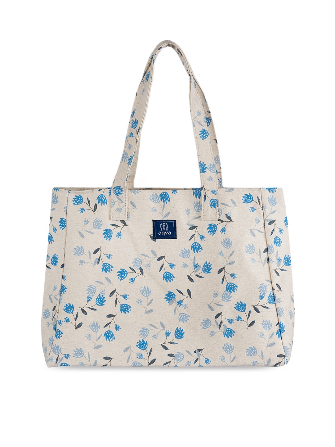 

AQVA White Printed Shopper Tote Bag with Cut Work