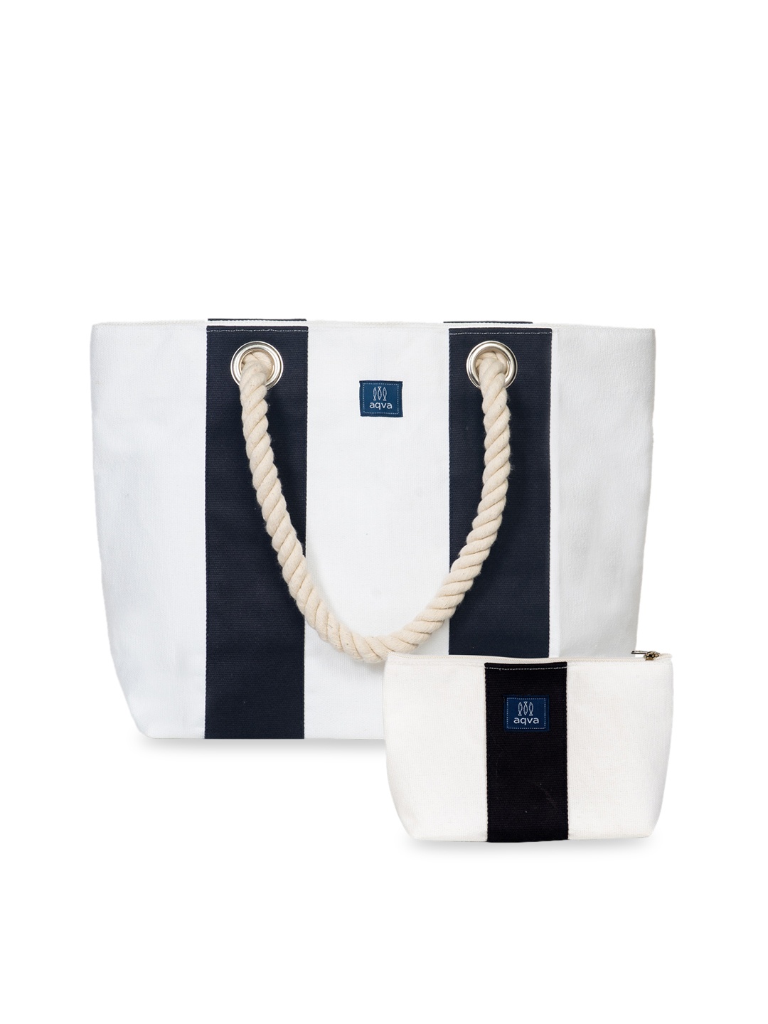 

AQVA White Cotton Colourblocked Structured Shoulder Bag